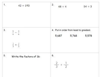 Preview of 6th Grade Everyday Math (EM4): Warm Up Problems (spiraled)