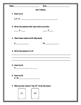 Preview of Everyday Math Grade 1 Unit 1 Pretest and Review