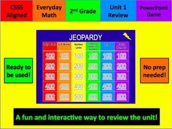 Preview of Everyday Math Grade 2 Unit 1 Jeopardy Review Game