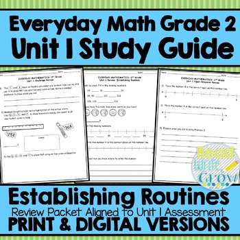 Preview of Everyday Math Grade 2 Unit 1 Study Guide/Review {Establishing Routines}