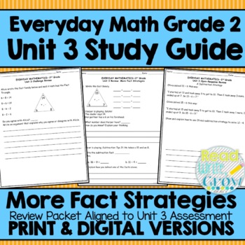 Preview of Everyday Math Grade 2 Unit 3 Study Guide/Review {More Fact Strategies} DIGITAL