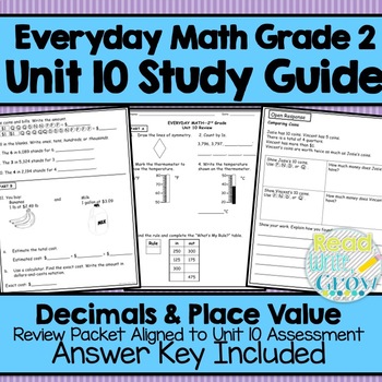 Preview of Everyday Math Grade 2 Unit 10 Study Guide/Review {Decimals & Place Value}