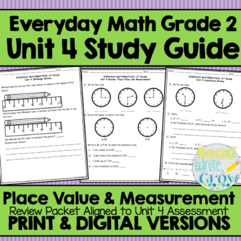 Preview of Everyday Math Grade 2 Unit 4 Study Guide/Review {PlaceValue & Measurement}