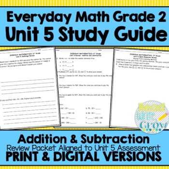 Preview of Everyday Math Grade 2 Unit 5 Study Guide/Review {Addition & Subtraction}