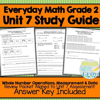Preview of Everyday Math Grade 2 Unit 7 Study Guide/Review {Whole Numbers,Measurement,Data}