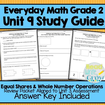 Preview of Everyday Math Grade 2 Unit 9 Study Guide/Review {Equal Shares & Whole Numbers}