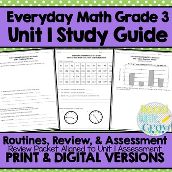 Preview of Everyday Math Grade 3 Unit 1 Review {Math Tools, Time, & Multiplication}