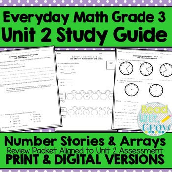 Preview of Everyday Math Grade 3 Unit 2 Review {Number Stories & Arrays}