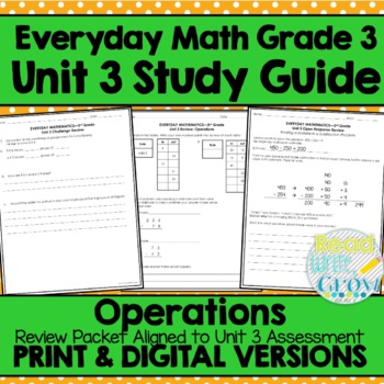 Preview of Everyday Math Grade 3 Unit 3 Review/Study Guide {Operations} Paper & Digital