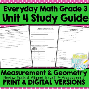 Preview of Everyday Math Grade 3 Unit 4 Review/Study Guide {Measurement & Geometry} DIGITAL