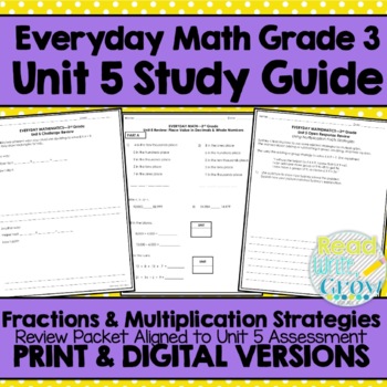 Preview of Everyday Math Grade 3 Unit 5 Review {Fractions & Multiplication} DIGITAL