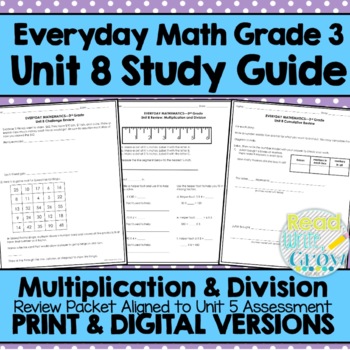 Preview of Everyday Math Grade 3 Unit 8 Review/Study Guide{Multiplication&Division} DIGITAL