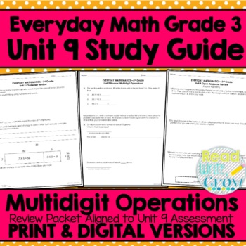 Preview of Everyday Math Grade 3 Unit 9 Review/Study Guide {Multidigit Operations} UPDATED