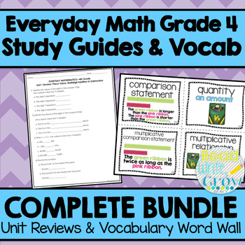 Preview of Everyday Math Grade 4-Study Guides & Vocabulary Word Wall *BUNDLE*