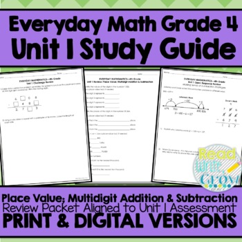Preview of Everyday Math Grade 4 Unit 1 Review {Place Value; Addition & Subtraction}