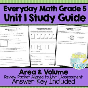 Preview of Everyday Math Grade 5 Unit 1 Review {Area and Volume} Paper & Digital