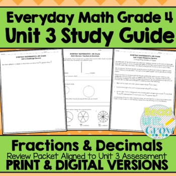 Preview of Everyday Math Grade 4 Unit 3 Review {Fractions & Decimals} PAPER & DIGITAL