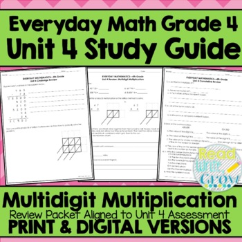 Preview of Everyday Math Grade 4 Unit 4 Review {Multidigit Multiplication} PAPER & DIGITAL