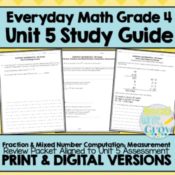 Preview of Everyday Math Grade 4 Unit 5 Review {Fractions & Measurement}