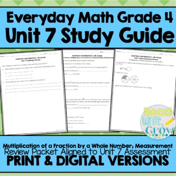 Preview of Everyday Math Grade 4 Unit 7 Review {Fraction Multiplication & Measurement}