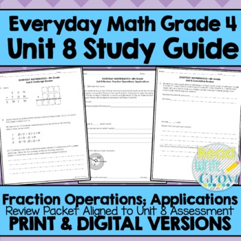 Preview of Everyday Math Grade 4 Unit 8 Review {Fractions & Operations}
