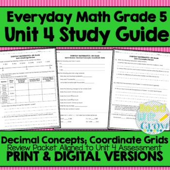 Preview of Everyday Math Grade 5 Unit 4 Review {Decimals & Coordinate Grids}
