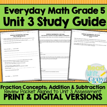 Preview of Everyday Math Grade 5 Unit 3 Review {Fraction Concepts; Addition & Subtraction}
