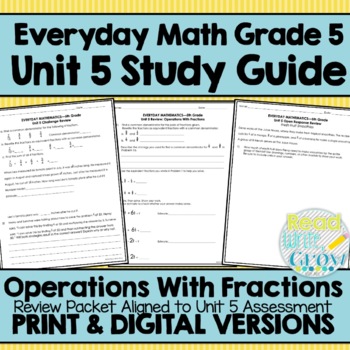 Preview of Everyday Math Grade 5 Unit 5 Review {Operations With Fractions} DIGITAL
