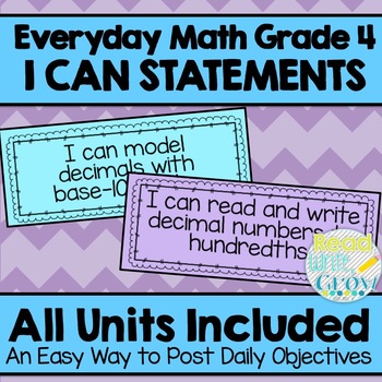 Preview of Everyday Math - I Can Statements/Objectives Units 1-8 {Grade 4}