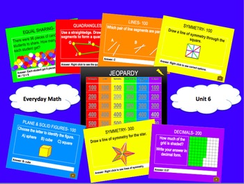 Preview of Everyday Math Jeopardy Unit 6 Grade 3