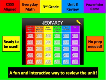 Preview of Everyday Math Jeopardy Unit 8 Grade 3