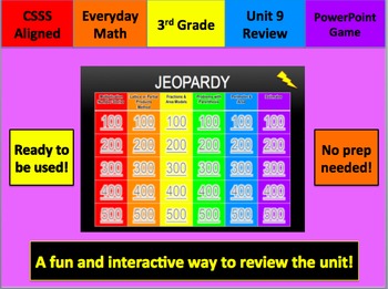 Everyday Math Jeopardy Unit 9 Grade 3 by Amanda's Adventurous Education