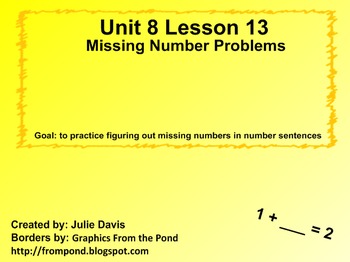 Preview of Everyday Math Kindergarten 8.13 Missing Number Problems