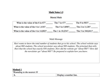 Preview of Everyday Math Unit 1 Notes Sheets: 4th Grade