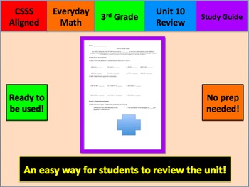 Preview of Everyday Math Unit 10 Study Guide Grade 3