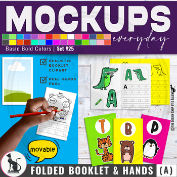 Preview of Everyday Mockups Folded Paper Booklet Mockups Mini Booklets and Hands | Set 25