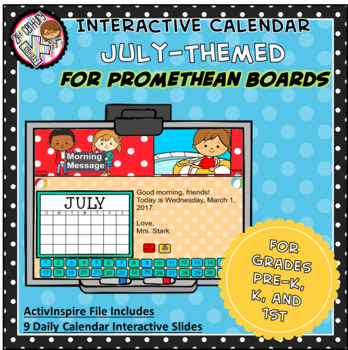 Preview of Interactive PROMETHEAN Calendar - July - Pre-K, K, 1st Grades