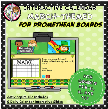 Preview of Interactive PROMETHEAN Calendar - March - Pre-K, K, 1st Grades