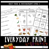 Functional Words for Everyday Print: Fast Food & Restauran