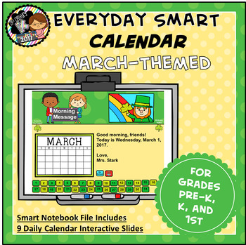 Preview of Interactive SMART Calendar - March - Pre-K, K, 1st Grades