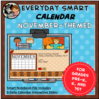 Preview of Interactive SMART Calendar - November - Pre-K, K, 1st Grades