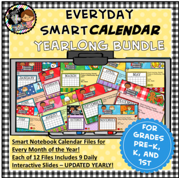 Preview of Interactive SMART Calendar Yearlong Bundle for Pre K, K, 1st