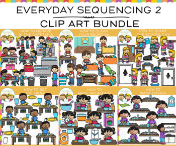Preview of Everyday Kids at Home and At School Sequencing Clip Art Bundle Two