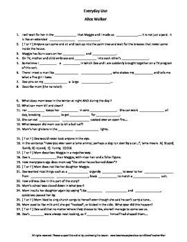 Preview of Everyday Use by Alice Walker Complete Guided Reading Worksheet