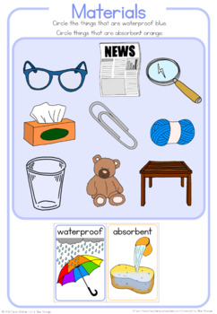 Everyday materials and their properties worksheet by Little Blue Orange
