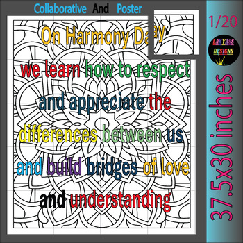 Preview of Quote Harmony Day Collaborative Coloring Poster Bulletin Board |Everyone Belongs