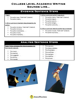 Evidence & Analysis Sentence Stems by JonesTeaches | TPT