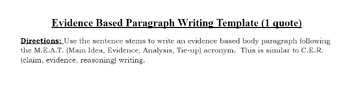 Preview of Evidence Based Paragraph Writing Templates, Sample Paragraph, Rubric, Checklist