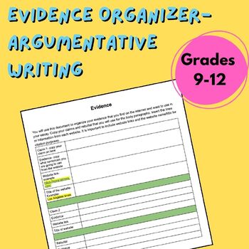 Preview of Evidence Graphic Organizer- Argumentative Writing | Google Docs | Editable