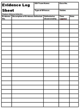 Preview of Evidence Log Sheet - Forensic Science